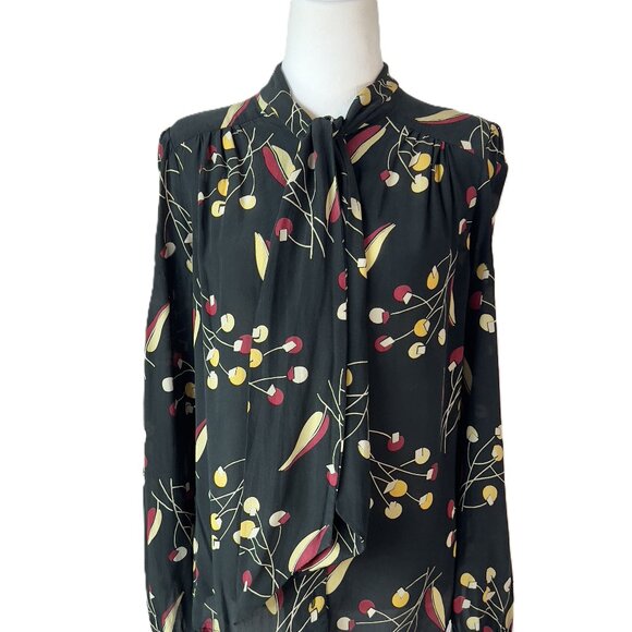 What Goes Around Comes Around 100% Silk Bow Blouse | Vintage 80s Art Deco size M - Picture 1 of 12